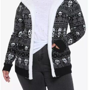 Hot Topic Skull Fair Isle Sherpa Faux Fur Open Cardigan